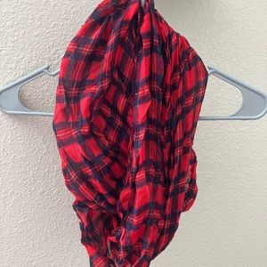 Charming Charlie red plaid infinity scarf